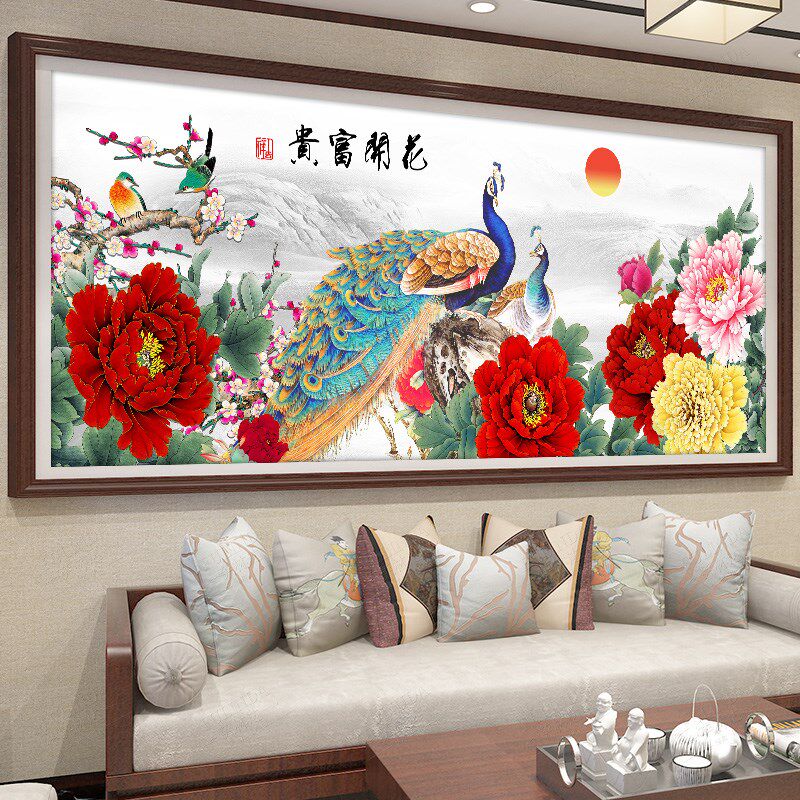 5d钻石画满钻客厅简约现代牡丹花开富贵孔雀十字绣2024新款钻石绣