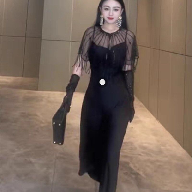 轻奢蕾丝网纱披肩米珠流苏云肩搭配旗袍婚纱礼服斗篷披肩短开衫夏