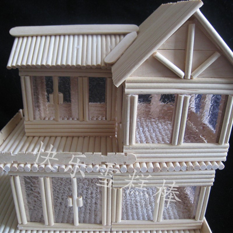 圆木棒diy手工制作房子建筑模型材料竹签一次性筷子雪糕棒小屋