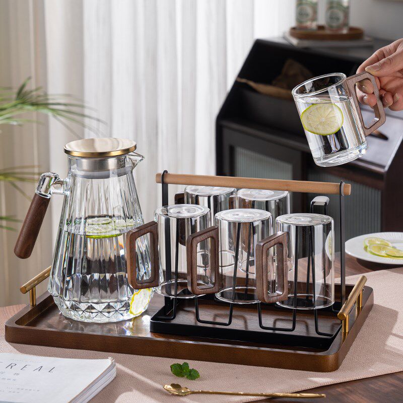 玻璃杯套装家用客厅耐高温绿茶杯大容量带把水杯6只待客喝水杯子