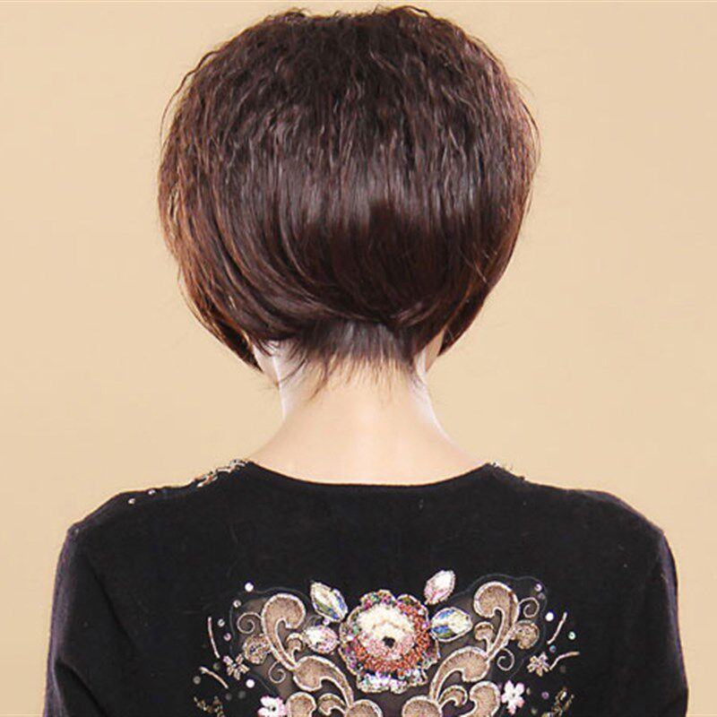 假发女短卷发中老年妈妈真发假发女蓬松BOBO头女短卷发整顶假发套