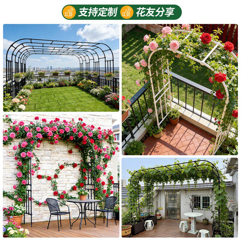 户外拱门花架玫瑰月季爬藤架花园植物攀爬支架葡萄架抗风镀锌钢管