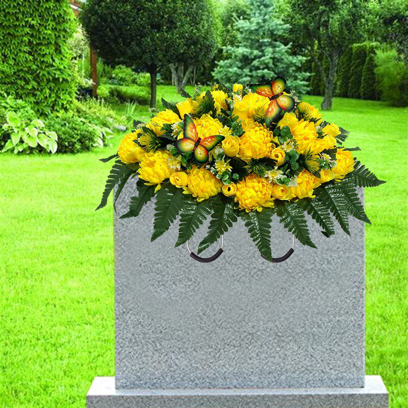 仿真花束富贵菊花蝴蝶装饰户外墓碑花圈祭祀用品