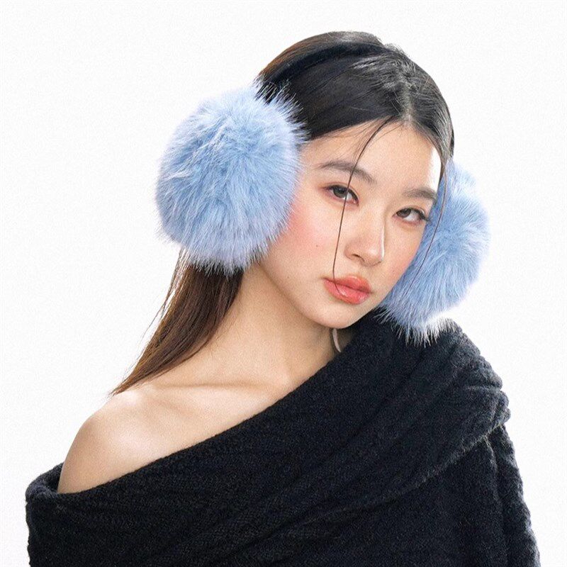 PANCY冬天的颜色蓝色毛绒耳罩保暖仿狐狸毛耳暖冬季大号耳包