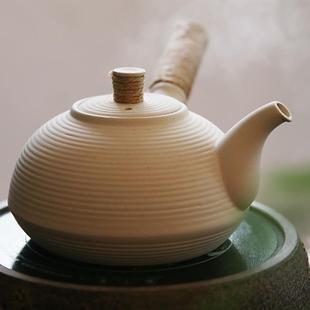 手工白陶壶煮水壶泡茶专用户外电陶炉烧水壶家用侧把茶壶冲茶 日式