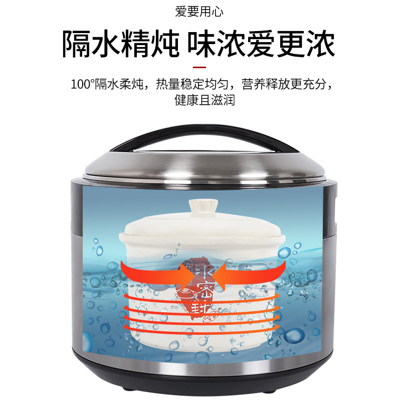 天际双层不锈钢隔水电炖锅 陶瓷电炖盅 大容量煲汤煮粥锅一锅五胆