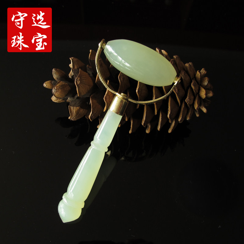天然玉石面部脸部眼部美容 岫玉脸滚轮棒淋巴器按摩推脸单双头珠