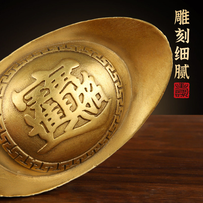 纯铜金元宝摆件空心黄铜仿真仿古大元宝家居客厅装饰开业乔迁礼品