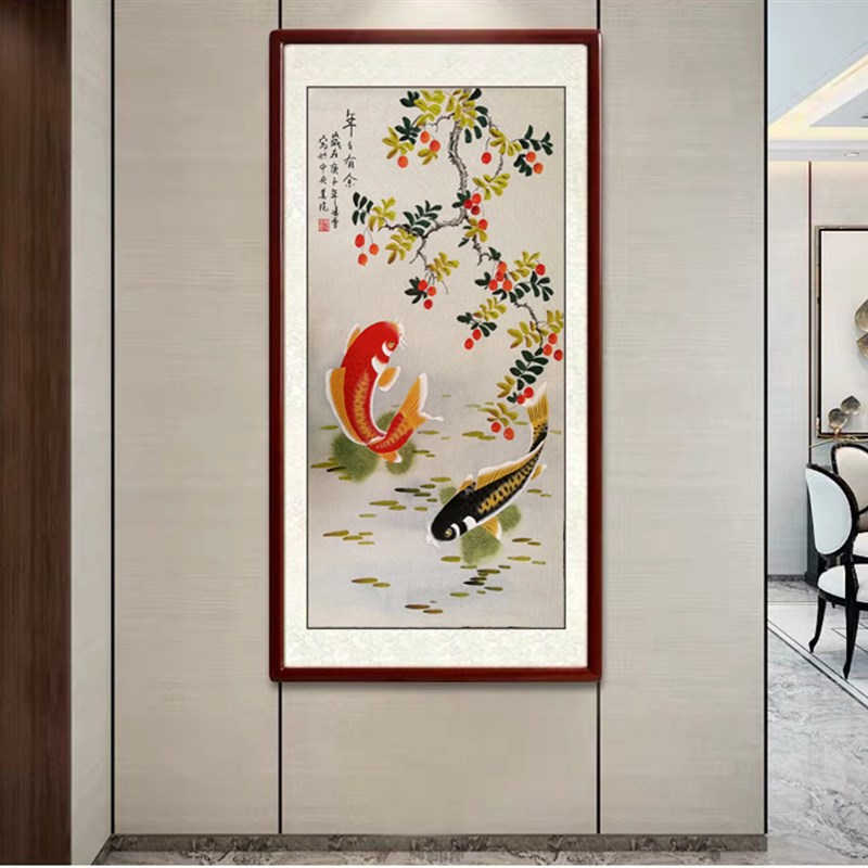 三尺竖版柿子手绘工笔花鸟国画凌雪真迹玄关走廊楼梯新中式装饰画