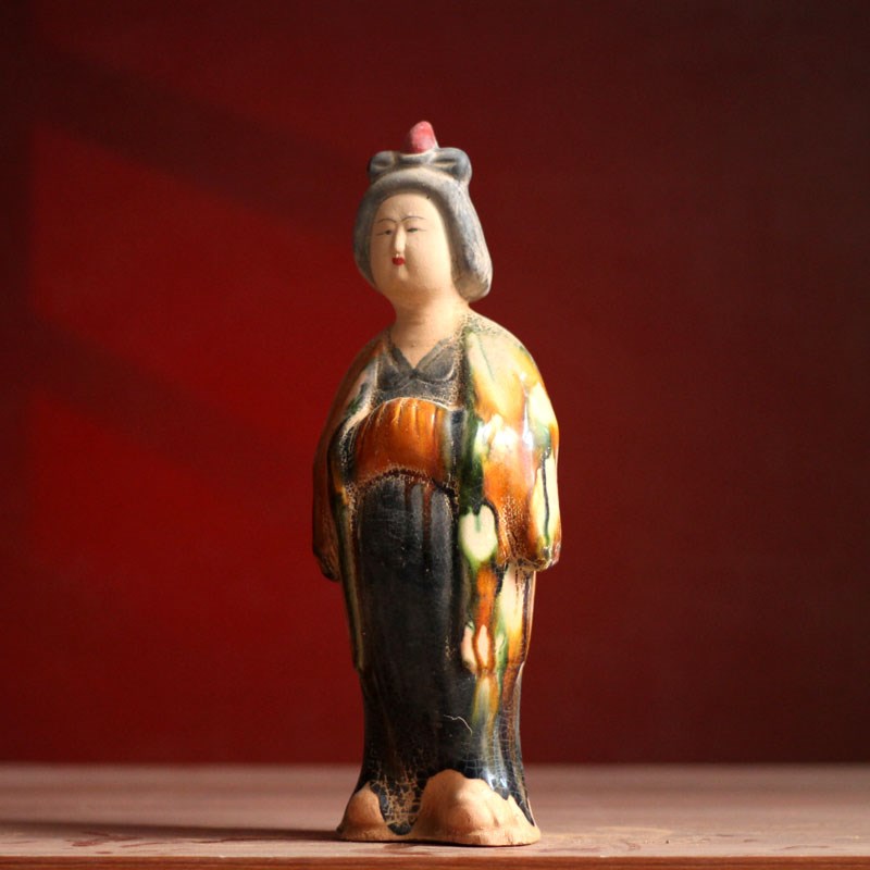 陶瓷仕女摆件仿古唐三彩贵妇俑摆件复古家居装饰品博古架收藏品