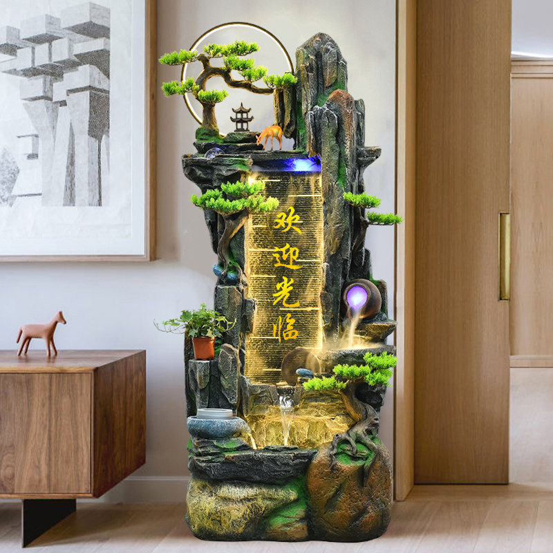 假山流水喷泉循环水招财风水轮加湿器水幕墙落地景观客厅装饰摆件