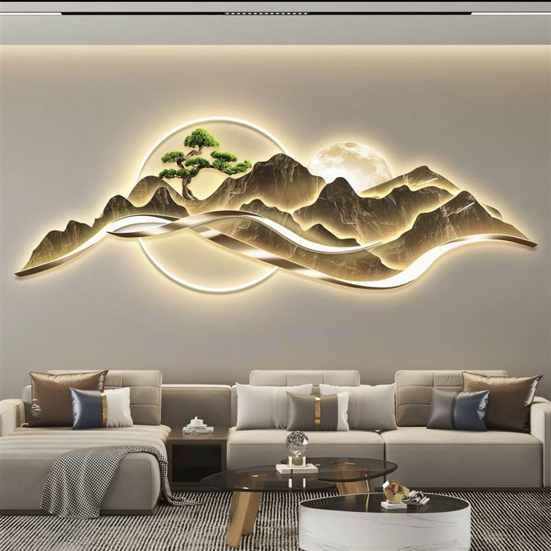 现代轻奢简约装饰画客厅沙发背景墙LED灯带亚克力挂画图片