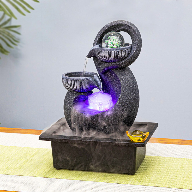 招财风水轮桌面流水生财摆件循环水景简约现代办公室装饰品风水球