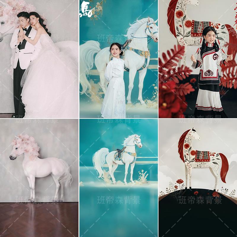 马年新款春节新年红色喜庆影棚室内影楼婚纱摄影拍照背景布中国风