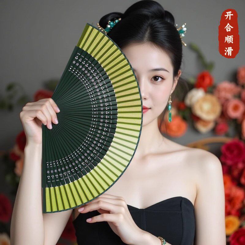 古风折扇女扇中国风马面裙折叠扇夏季高档汉服扇子中式旗袍舞蹈扇