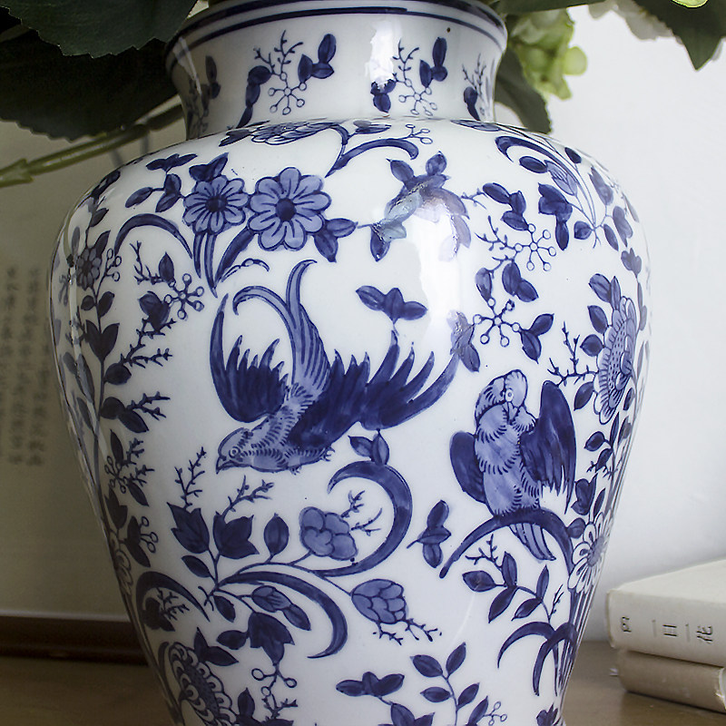 中式青花陶瓷花瓶青花瓷插花瓷瓶景德镇古典大肚子瓷罐客厅摆件