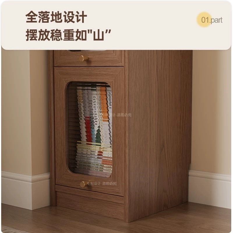 实木夹缝收纳柜不占地方的书柜儿童落地置物架拐角靠墙边柜高窄柜