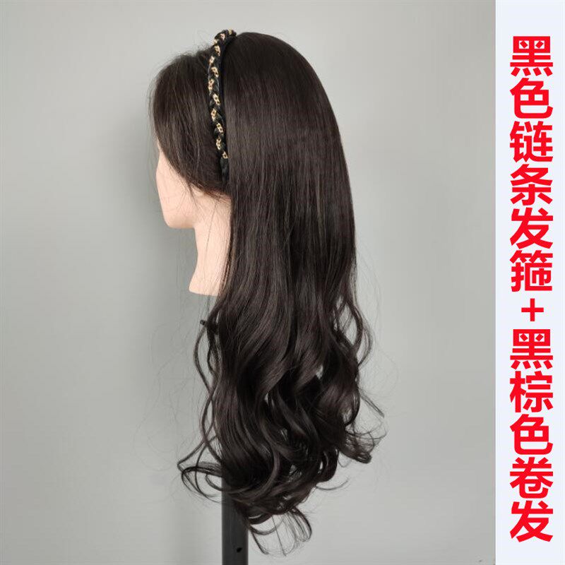 发箍卷发可拆卸遮白发半头套假发大波浪长卷发自然卷加厚长卷发片