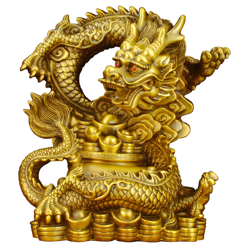 五爪金龙黄铜龙摆件纯铜聚宝盆盘龙财富兴隆东南缺角补角店铺装饰
