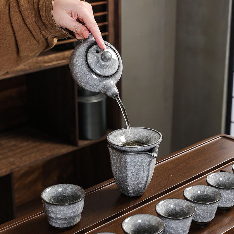 黑冰功夫茶具套装整套高端冰花西施壶冰裂釉茶具遇水化冰陶瓷家用