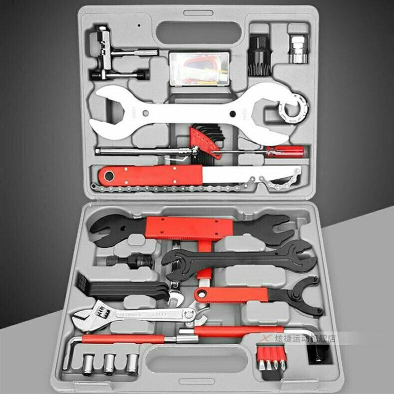 自行车修理工具箱全功能山地自行车全套维修工具套装修车工具箱包