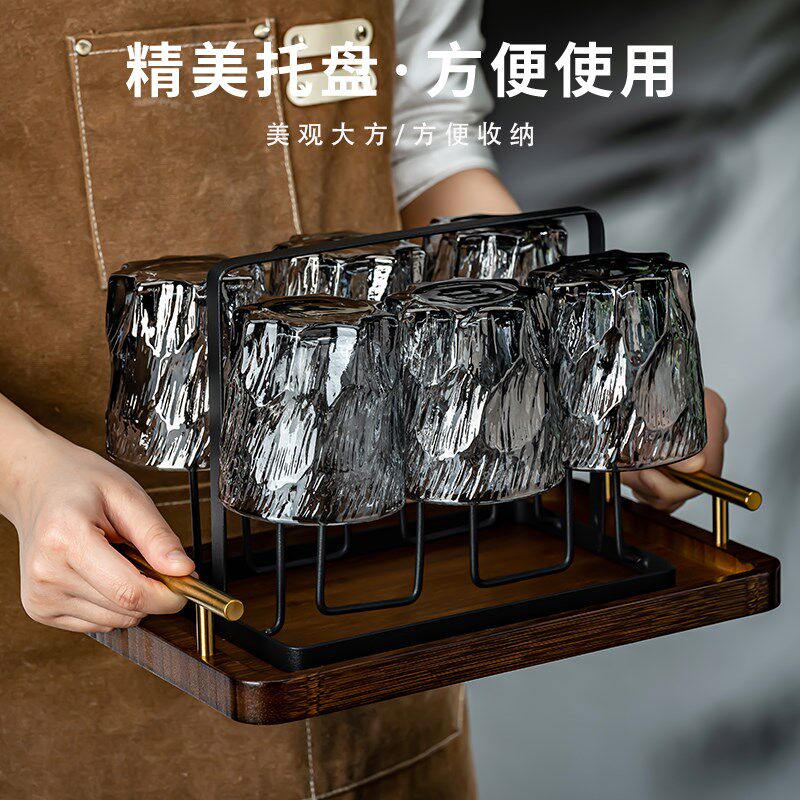 高档家用冰川玻璃杯套装客厅待客喝水杯子一套高级感茶杯水具套装