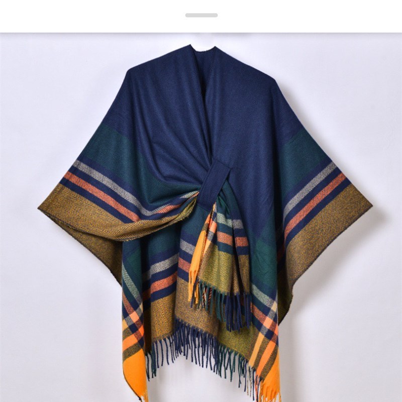 Cape scarf shawl 时尚披肩外搭斗篷毛毯保暖流苏带扣开叉披肩男