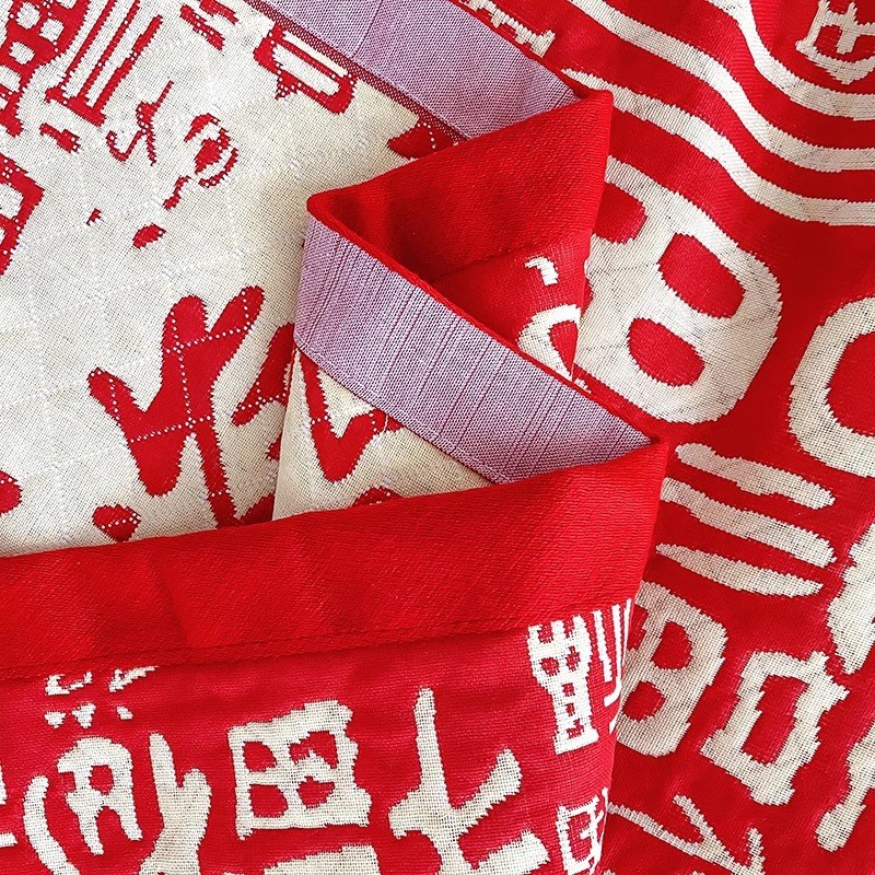新中式婚庆毛毯大红色结婚三层纱沙发小盖毯婚礼陪嫁中国风毛巾被