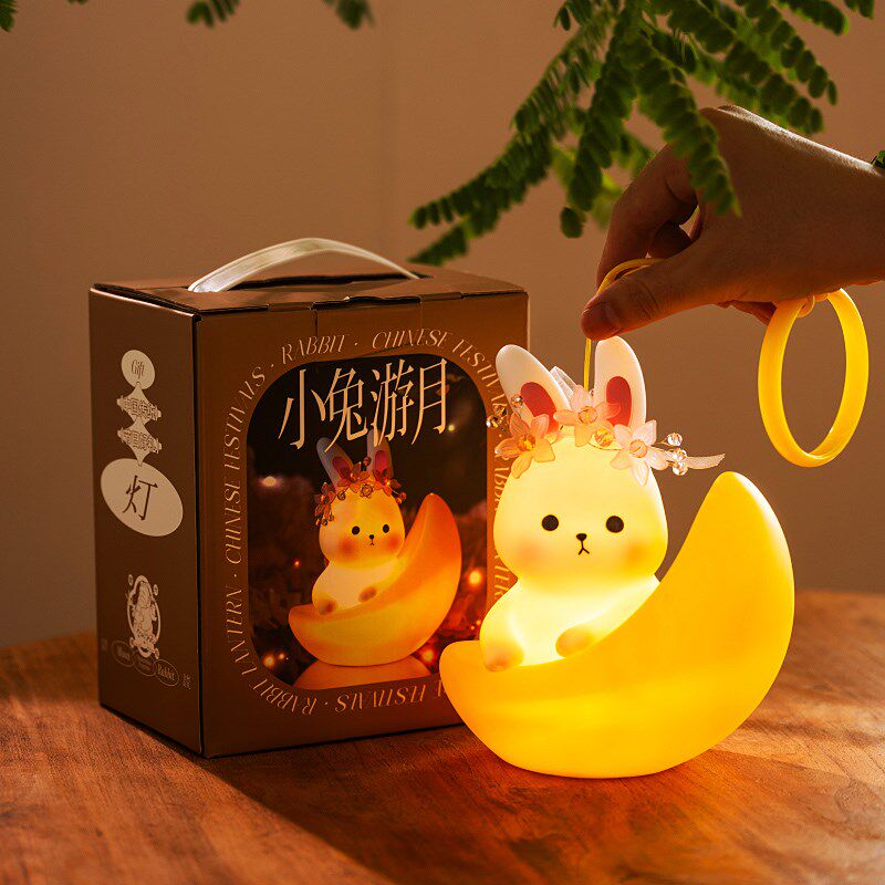 中秋节新款兔子灯笼发光小夜灯可爱创意玉兔花灯成品摆件装饰礼物