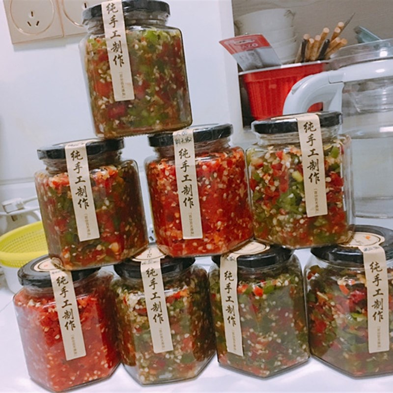 六角六棱玻璃瓶蜂蜜瓶子带盖辣椒酱罐头瓶食品级密封罐玻璃罐空瓶