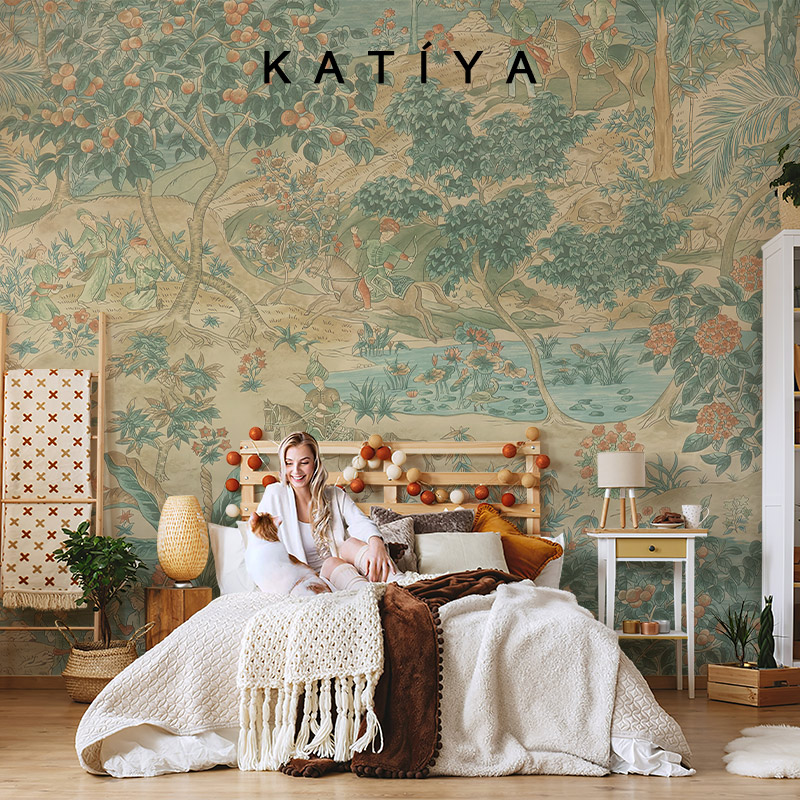 Katiya复古法式轻奢壁纸电视背景墙墙布装饰餐厅高档客厅卧室壁画