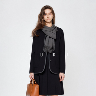 SUDU素都2026秋冬新款羊毛混纺保暖宽松通勤极简廓形大衣外套女装