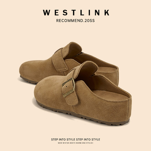 西遇勃肯鞋女2025夏季新款平底内增高踩屎感包头半拖鞋一脚蹬女鞋