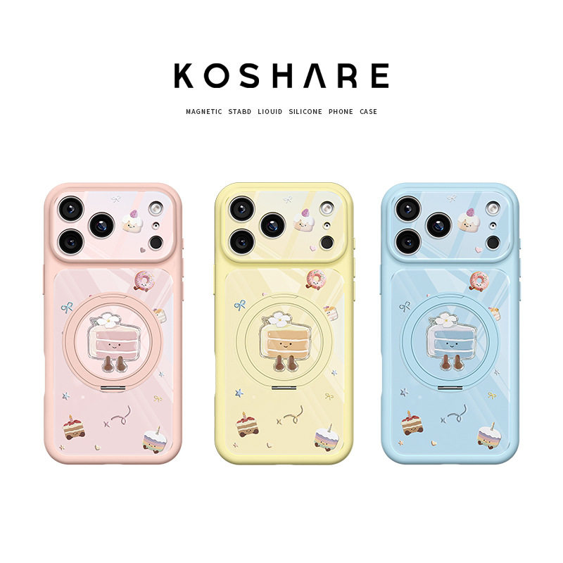 甜品蛋糕适用苹果17promax手机壳iphone15旋转支架16韩国14卡通13