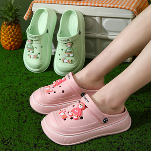 踩屎感洞洞鞋女士夏季家用防滑甜美外穿厚底包头沙滩拖鞋两穿女款