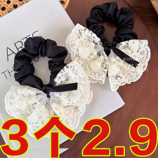 甜美蝴蝶結千金發圈蕾絲雙層溫柔韓版 刺繡復古發繩氣質 皮筋時尚