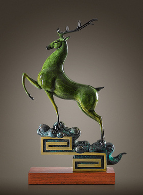 铜金岁月黄铜鹿工艺品鹿摆件新E中式摆件乔迁礼品家居装饰品