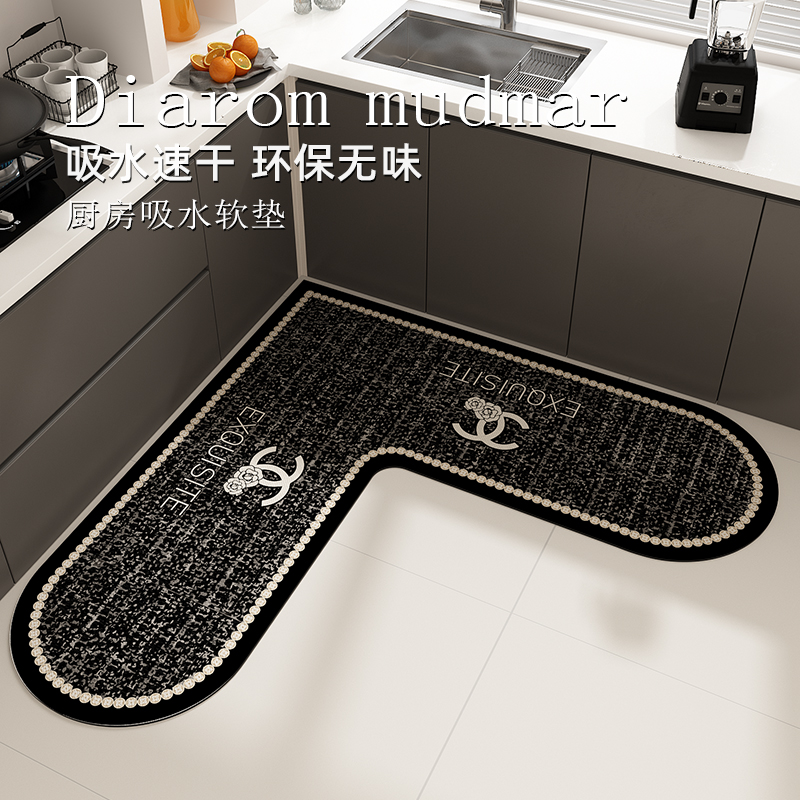 心形法式cl型转角耐脏厨房地垫防滑防油可擦免洗吸水硅藻泥地毯垫