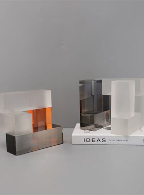 简约三色立体g几何水晶摆件磨砂橙色样板间书房客厅售楼处软装饰