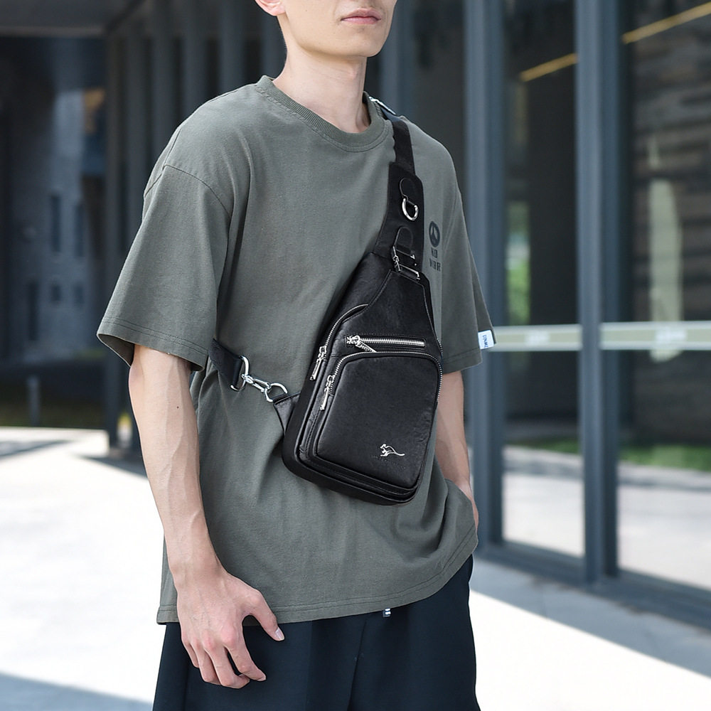 仅亏一天新款麦克袋鼠男包真皮