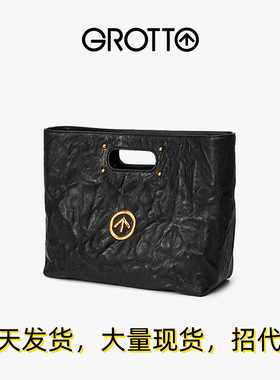 仅亏一天新款 GROTTO个乐黑石CARRY植鞣褶皱绵羊皮大容量通勤公文