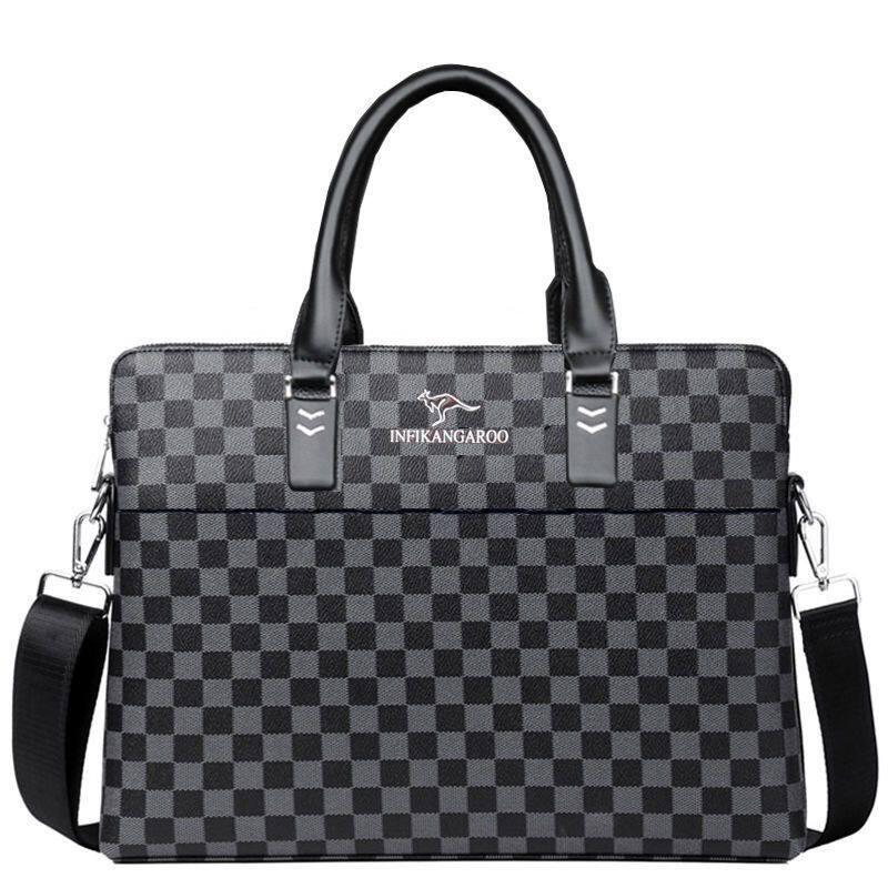 仅亏一天新款 公文包软皮手提男士包商务横款男格子挎包单肩手拿