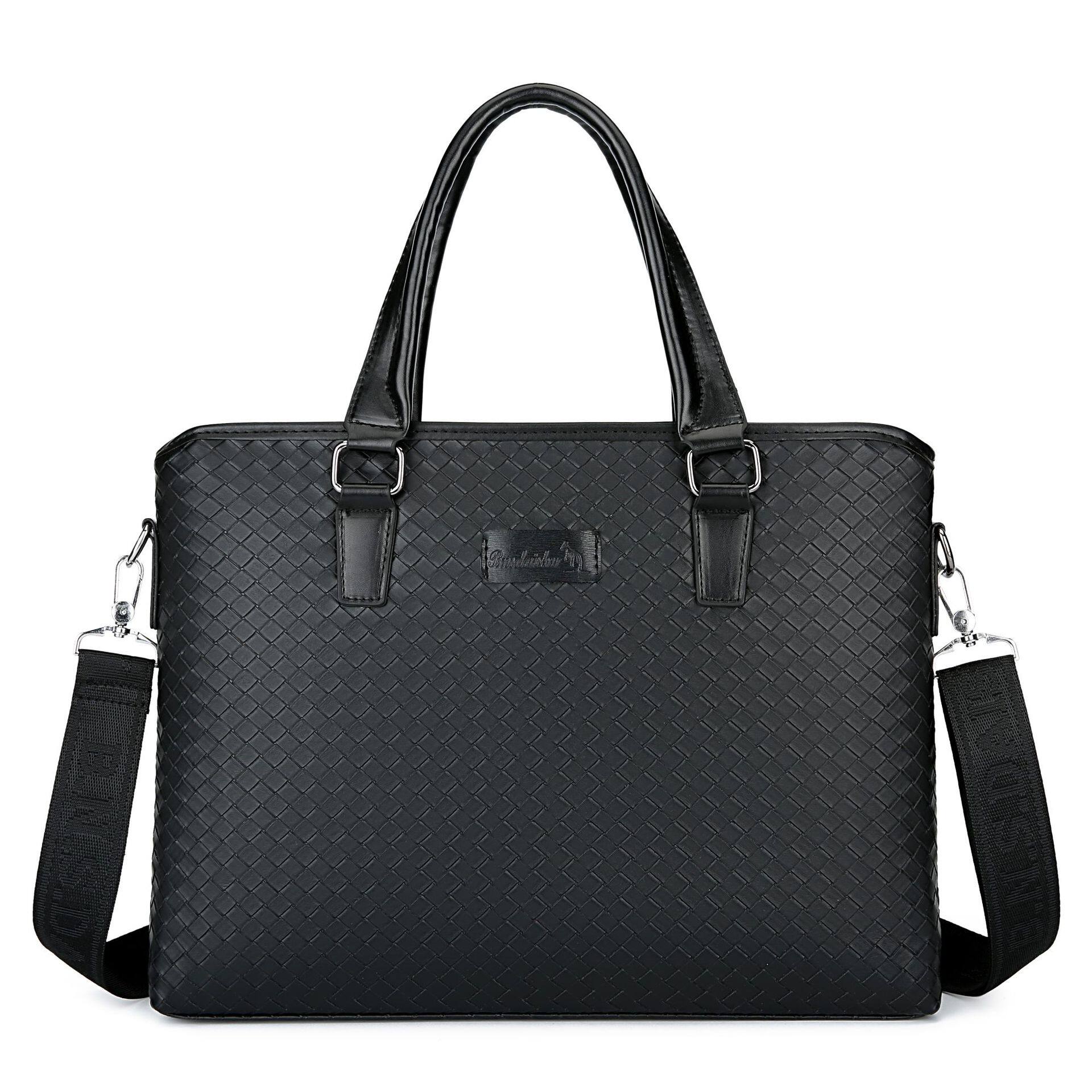 邦尼斯袋鼠手提包男士商务公文包休闲皮质pu编织时尚大容量电脑包