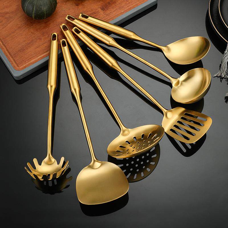 不锈钢镀金勺铲套装 厨房烹饪工具锅铲汤勺漏勺煎铲粉扒饭勺厨具