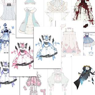 126 Oc服装设计，美丽自由，创意手绘洛丽塔设计草稿贴纸，绘本，