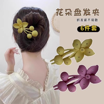 花朵盘发夹女后脑勺鸭嘴夹