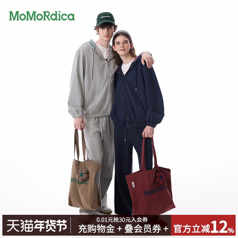 Momordica秋冬新款格子帽衫外套上衣休闲通勤时尚长袖短外套