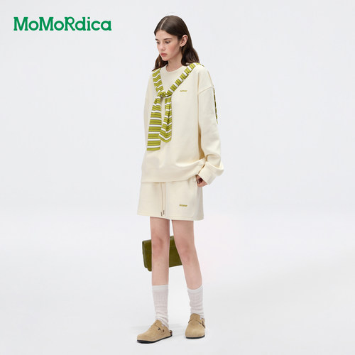 Momordica 新款休闲甜美学院风条纹披肩搭配圆领卫衣套装裙女