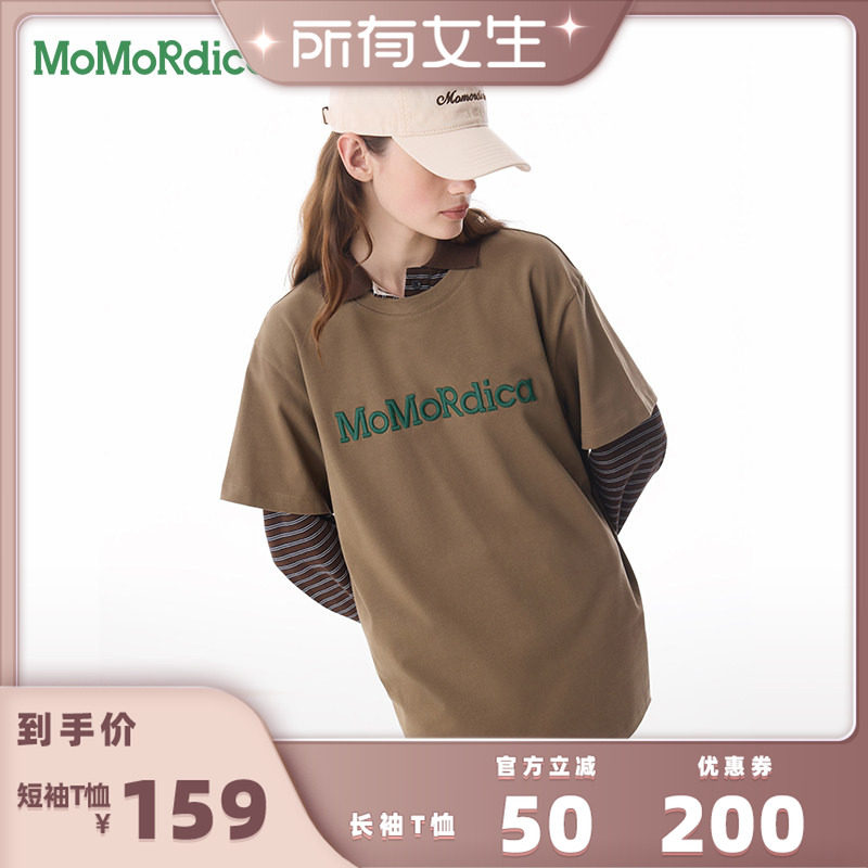 【所有女生直播间】MoMoRdica 圆领套头短袖T恤女中长款刺绣上衣