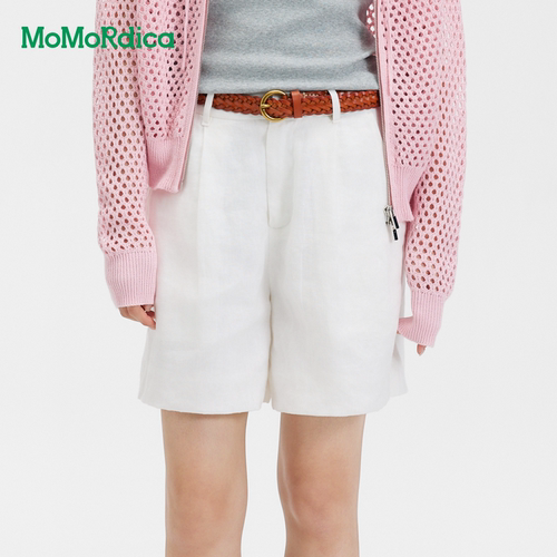 Momordica2026春夏新款简约休闲百搭亚麻短裤阔腿A字休闲短裤女